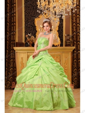 Yellow Green Ball Gown Strapless Floor-length Taffeta Beading Quinceanera Dress