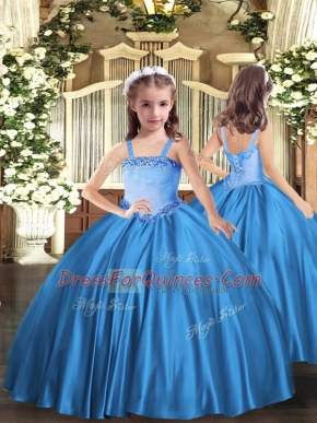 Baby Blue Little Girls Pageant Dress Wholesale Party and Quinceanera with Appliques Straps Sleeveless Lace Up
