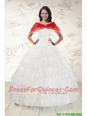 White Ball Gown Formal Quinceanera Dresses with Sequins and Ruffles