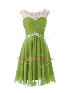 Olive Green Chiffon Zipper Scoop Cap Sleeves Knee Length Homecoming Dress Beading