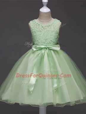 Organza Sleeveless Knee Length Girls Pageant Dresses and Lace and Belt