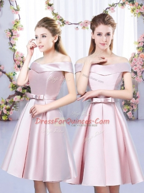 Bowknot Dama Dress Baby Pink Lace Up Sleeveless Mini Length