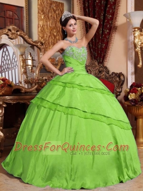 Cute Spring Green Ball Gown Sweetheart With Taffeta Appliques For Classical Quinceanera Dresses