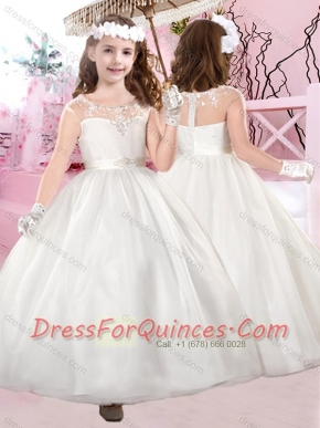 Modest Cap Sleeves Scoop Beaded Adorable Little Girl Pageant Dress with Ankle Length