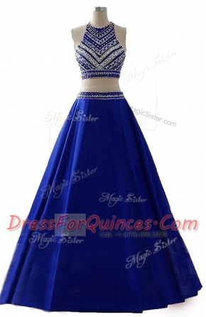 Traditional Scoop Royal Blue Sleeveless Beading Floor Length Homecoming Dress