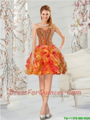 Luxurious Multi-color Prom Dress with Beading and Ruffles for 2015