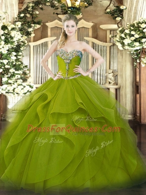 Decent Sleeveless Lace Up Floor Length Beading and Ruffles Ball Gown Prom Dress