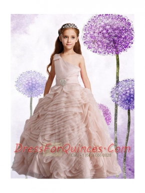 Popular Champagne One Shoulder Ball Gown Little Girl Pageant Dress with Beading for 2014