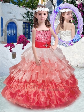 Beautiful Spaghetti Straps Little Girl Pageant Dresses with Beading and Ruffled Layers