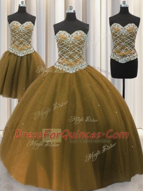 Three Piece Sleeveless Beading and Sequins Lace Up 15th Birthday Dress