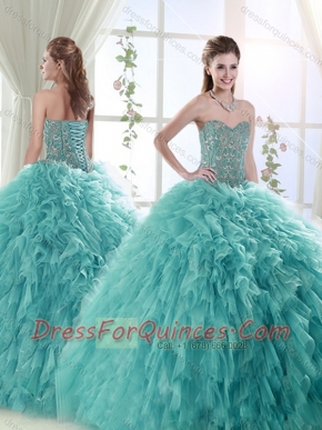 Classical  Puffy Skirt Tulle Mint Quinceanera Dress with Beading and Ruffles