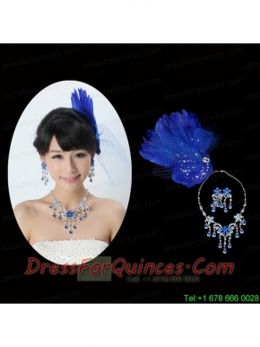 Beautiful Rhinestone and Feather Head Flower and Necklace