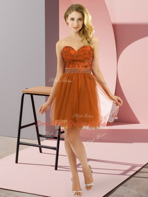 Fashion Sleeveless Tulle Mini Length Zipper Prom Dress in Rust Red with Beading