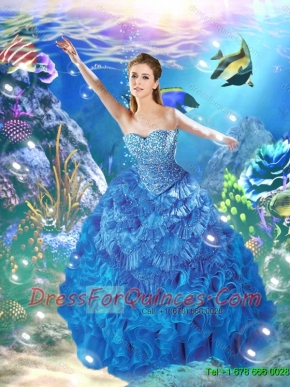 2016 Beautiful Sweetheart Beading Quinceanera Gowns in Blue