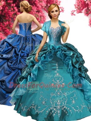 Pick Ups Teal Sleeveless Taffeta Lace Up Sweet 16 Dresses for Military Ball and Sweet 16 and Quinceanera