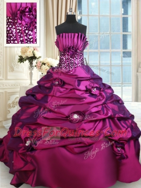 Lace Up Quinceanera Dress Purple for Military Ball and Sweet 16 and Quinceanera with Beading and Sequins Brush Train