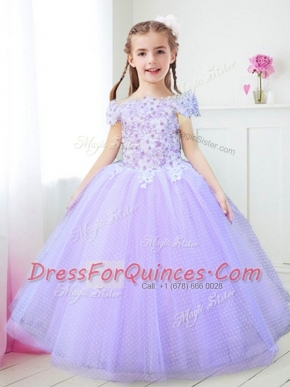 On Sale Off the Shoulder Cap Sleeves Beading and Appliques Zipper Flower Girl Dress