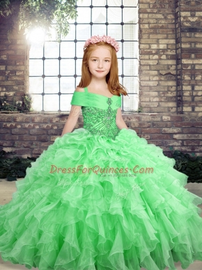 Ball Gowns Kids Pageant Dress Straps Organza Sleeveless Floor Length Lace Up