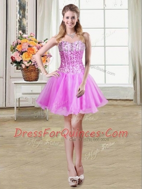 Lilac Lace Up Sweetheart Sequins Dress for Prom Organza Sleeveless