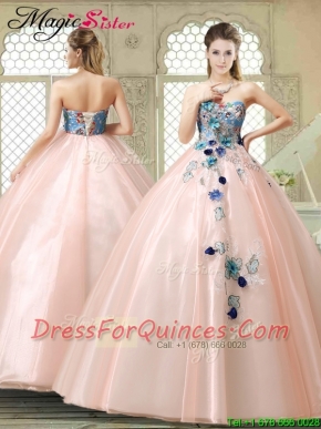 Fashionable Hand Made Flowers Sweet 16 Gowns with Strapless