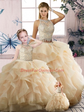 Sleeveless Zipper Floor Length Beading and Ruffles Quinceanera Gown