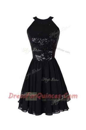 Scoop Black Sleeveless Sequins Knee Length Prom Evening Gown