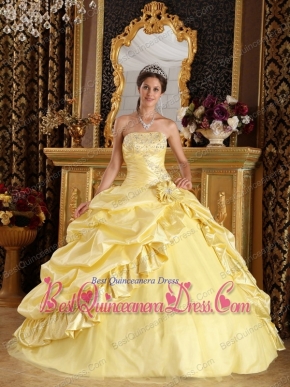 Yellow Ball Gown Floor-length Taffeta and Tulle Beading Quinceanera Dress