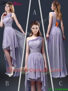 2016New Style One Shoulder High Low Ruffles Prom Dresses