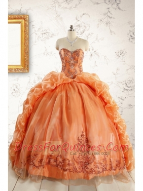 Unique Appliques Brush Train Quinceanera Dresses in Orange