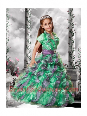 2014 Popular Spaghetti Straps Beading Little Girl Pageant Dresses in Multi-color