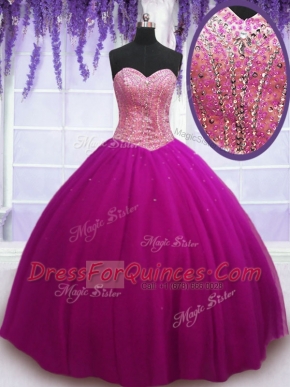 Floor Length Fuchsia Quinceanera Dress Sweetheart Sleeveless Lace Up