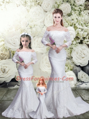Custom Design Lace 3 4 Length Sleeve 15th Birthday Dress Brush Train and Lace