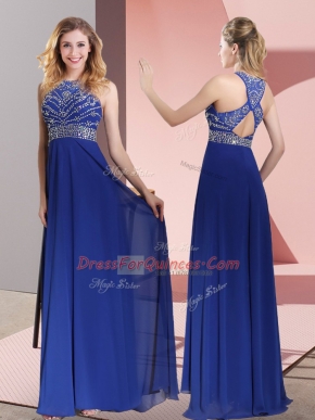 Sweep Train Empire Homecoming Dress Blue High-neck Satin Sleeveless Criss Cross
