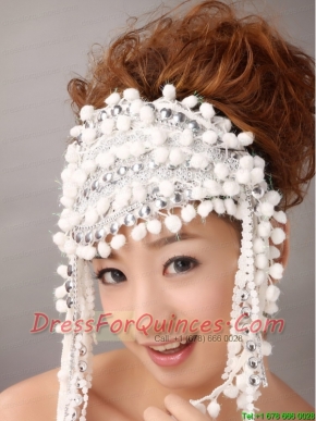 White Inexpensive Fascinator With Special Fabric