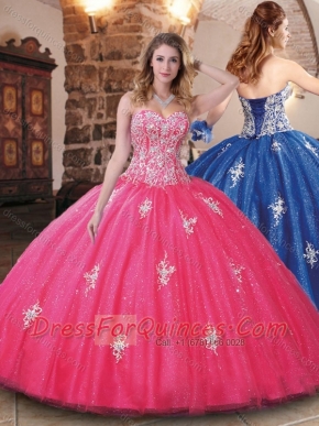 Modern Tulle Beaded and Applique Quinceanera Dress in Hot Pink