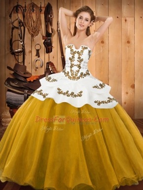 Pretty Ball Gowns Ball Gown Prom Dress Gold Strapless Tulle Sleeveless Floor Length Lace Up