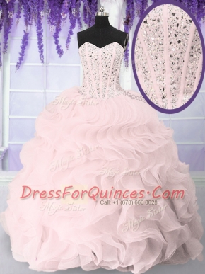 Organza Sleeveless Floor Length Sweet 16 Dresses and Beading and Ruffles