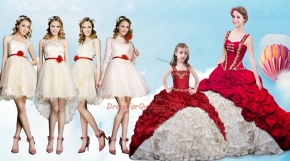 White And Red Lace Up Straps Beading and Ruffles and Pick Ups Sweet 16 Dresses Organza and Taffeta Sleeveless Brush Train