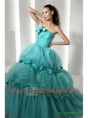 Best Floor Length 2015 Quinceanera Dresses with Hand Made Flowers and Beading