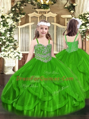 Superior Sleeveless Lace Up Floor Length Beading and Ruffles Little Girl Pageant Dress