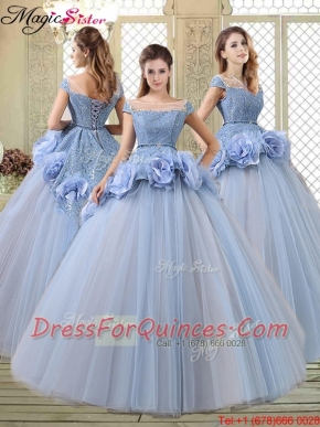 Luxurious Bateau Lavender Quinceanera Gowns with Hand Made Flowers For 2016