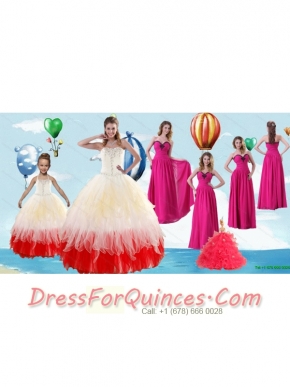 Beading Multi Color Quinceanera Gown and Hot Pink Sweetheart Long Prom Dresses and Halter Top Multi Color Little Girl Dress
