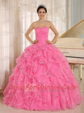 2013 Ruffles and Beaded Quinceanera Dress Custom Made For Rose Pink