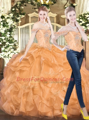 Glorious Sleeveless Beading and Ruffles Lace Up Quinceanera Gown