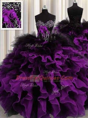 Organza and Tulle Sweetheart Sleeveless Lace Up Beading and Ruffles Vestidos de Quinceanera in Multi-color