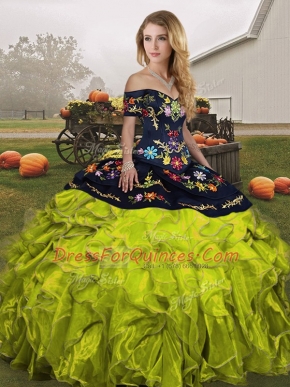 Cute Olive Green Sleeveless Organza Lace Up Quinceanera Dress for Military Ball and Sweet 16 and Quinceanera