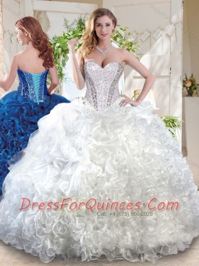 Latest Organza White Quinceanera Dress with Beading and Ruffles