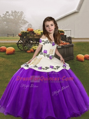 Eggplant Purple Lace Up Little Girls Pageant Dress Embroidery Sleeveless