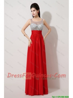 Fashionable Side Zipper Red Prom Dresses with Scoop