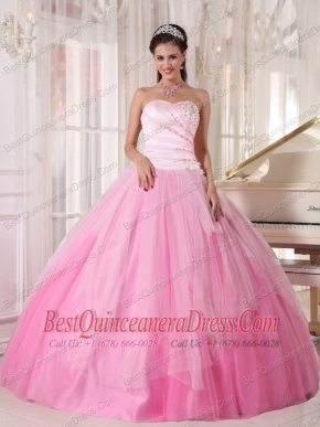 Pink Ball Gown Sweetheart Floor-length Tulle Beading Quinceanera Dress